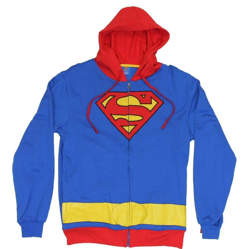 Superman Zip-Up Hoodie Sweatshirt Size XL Marvel Blue Red Yellow (1049)